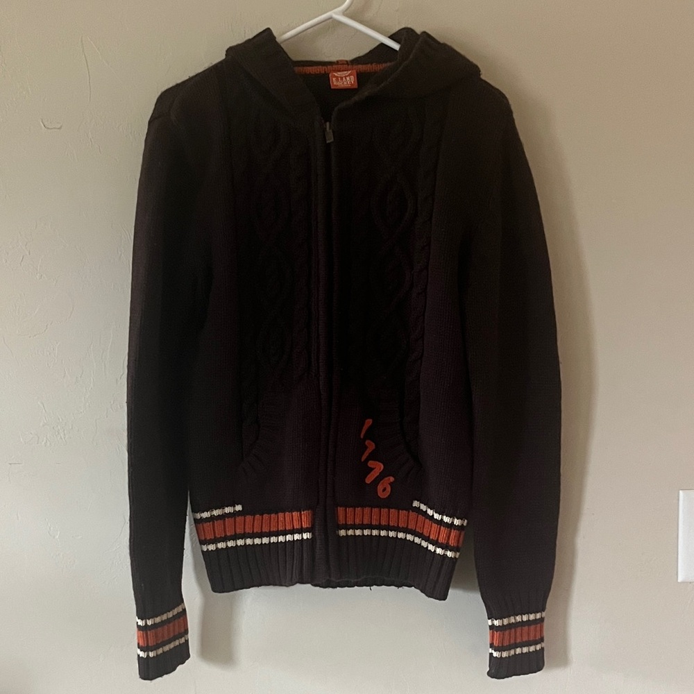 Women's Black and Orange Zip-Up Sweater